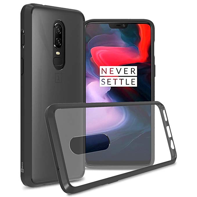 OnePlus 6 Case, CoverON [ClearGuard Series] Slim Fit Phone Cover with Clear Hard Back and TPU Bumpers for OnePlus 6 - Clear with Black Rim