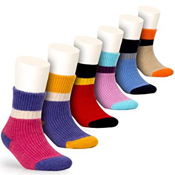 Girls Wool Socks Kids Color Block Seamless Winter Warm Socks 6 Pack
