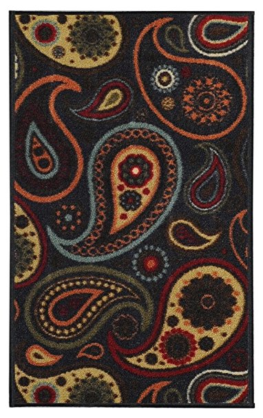 Anti-Bacterial Rubber Back DOORMAT Non-Skid/Slip Rug 18"x31" Black Floral Colorful Interior Entrance Decorative Low Profile Modern Indoor Front Inside Kitchen Thin Floor Runner DOOR MATS for Home