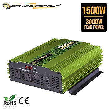 Power Bright 1500 Watt 24V Power Inverter, Dual 110V AC Outlets, Modified Sine Wave, Automotive Back Up Power Supply Perfect for an Emergency, Hurricane, Storm or Outage - CE Approved