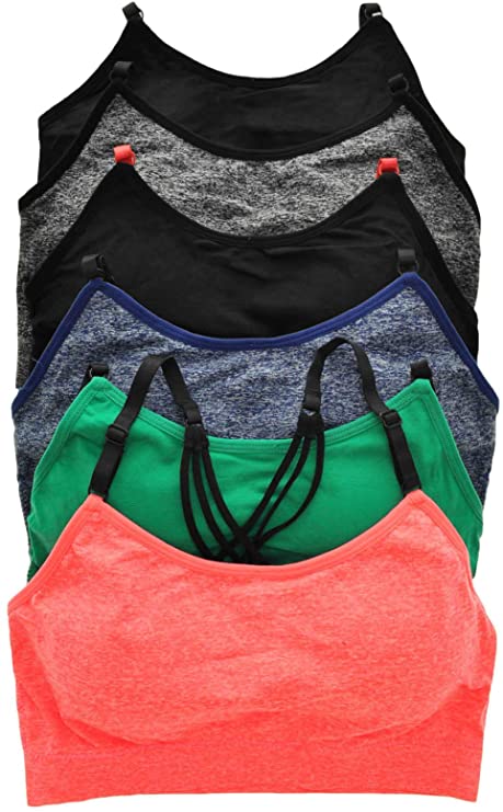 ToBeInStyle Women's 6 Pack Seamless Elegant Strap Racerback Sports Bra