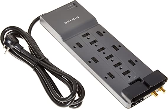 Belkin 12-Outlet Power Strip Surge Protector with 10-Foot Cord and Telephone, Ethernet, Coaxial Protection, BE112234-10, Gray -(Pack of 3)