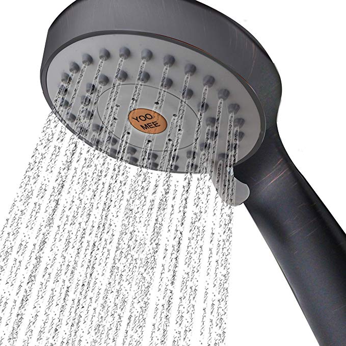 YOO.MEE High Pressure Handheld Shower Head with Powerful Shower Spray against Low Pressure Water Supply Pipeline, Multi-functions, w/ 59'' Hose, Bracket, Flow Regulator, Oil Rubbed Bronze