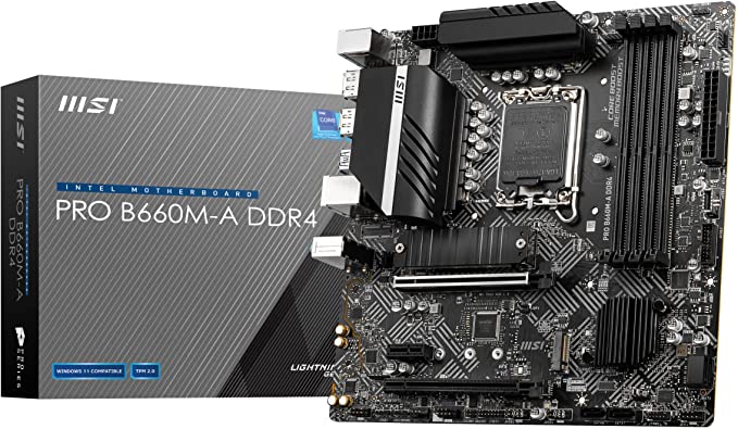 MSI PRO B660M-A DDR4 Motherboard (mATX, 12th Gen Intel Core, LGA 1700 Socket, DDR4, PCIe 4, 2.5G LAN, M.2 Slots, USB 3.2)