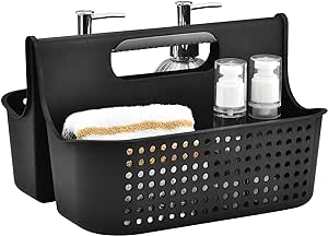 ALINK Portable Plastic Shower Caddy Basket, Large Cleaning Supply Tool Caddy Organizer Storage Tote with Handle for Bathroom, College, Garden, Cabinet, Dorm Essentials - Black