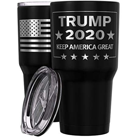 We The People - Trump 2020 Keep America Great Mug - Stainless Steel Travel Mug with American Flag - 30 oz Insulated Tumbler - Trump Gifts for Men - Trump Merchandise (Black)