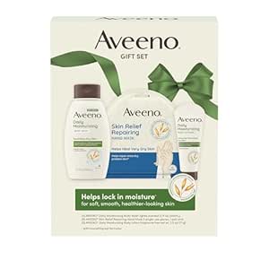 Aveeno Daily Moisture Gift Set, Skincare Set for Dry Skin with Nourishing Body Lotion, Moisturizing Body Wash, & Skin Relief Hand Mask, Formulated with Prebiotic Oat, Paraben-Free, 3 Items