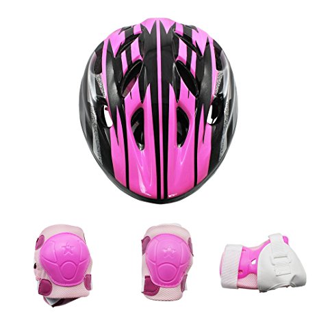Kids Bike Helmet Knee-pad Elbow Wrist Protection Set for Bicycle, Skateboard, Scooter (for Kids 6~12 Years Old Birthday Gift)