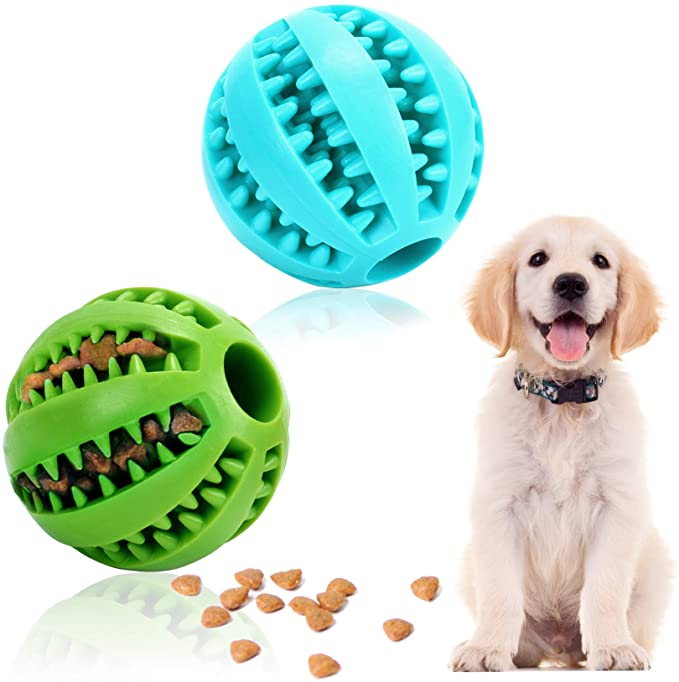 Dog Toy Balls - 2PCS Durable Dog IQ Puzzle Treat Toys for Puppy Small Large Dog Tooth Cleaning Chewing Fetching,Pet Food Treat Dispensing Toys (Green Blue)