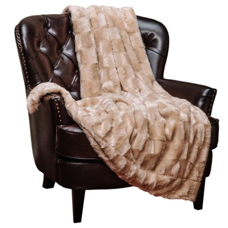 Chanasya Super Soft Cozy Sherpa Fuzzy Fur Warm Beige Ivory Creme Throw Blanket - Box Embossed Fur Pattern