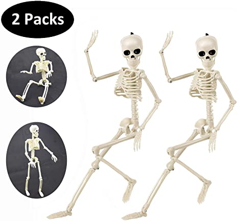 Halloween Skeletons, Halloween Decorations Skull 16" Full Body Realistic Faux Human Skeleton Halloween Skull Decor 2 Packs