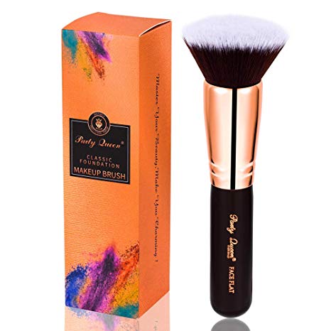 Party Queen Foundation Makeup Brush-Luxury Copper Ferrule，Face Flat Top Kabuki Makeup Tool for Liquid, Cream, and Powder - Buffing, Blending Face Brush Tool
