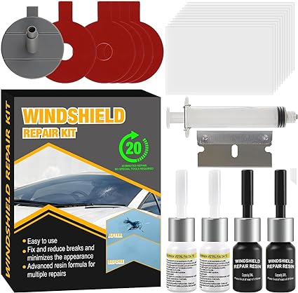Windscreen Repair Kit, Windshield Repair Kit with Enhanced Injection Head, 4 Pack Windscreen Chip Repair Kit to Repair Scratches, Cracks, and Star-Shaped Crack