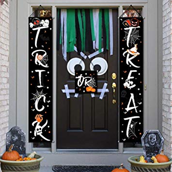 OurWarm Trick or Treat Halloween Banner Set, 3pcs Colorful Halloween Decorations Outdoor Signs for Home Garden Office Porch Front Door Hanging Decor