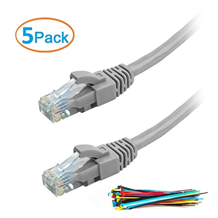 Aurum Cables 25 Feet Cat6 Snagless Network Ethernet Patch Cable - Grey - 5 Pack