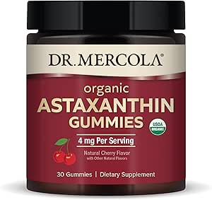 Dr. Mercola Organic Astaxanthin Gummies, 30 Servings (30 Gummies), 4 mg Per Serving, Dietary Supplement, Immune Support, Certified Organic, Non- GMO