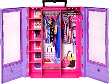 Barbie Fashionistas Ultimate Closet Accessory, Translucent Doors, Storage Spaces, Fold-Out Rack, 6 Hangers, Great Gift for 3 Years Old & Up