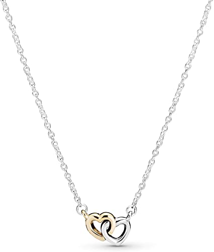 Pandora Jewelry Interlocked Hearts Collier Sterling Silver and 14K Yellow Gold Necklace, 17.7"