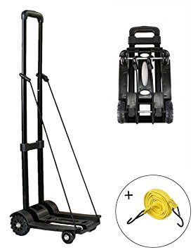 Folding Hand Truck, 70 Kg/155 lbs Heavy Duty 4-Wheel Solid Construction Utility Cart Compact and Lightweight for Luggage, Personal, Travel, Auto, Moving and Office Use - Portable Fold Up Dolly