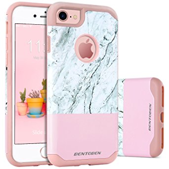 iPhone 8 Case, iPhone 7 Case, BENTOBEN Shockproof Drop Protection 2 in 1 Ultra Slim Hybrid Marble Design Hard Back Cover Soft Rubber Cute Phone Case for Apple iPhone 8 / iPhone 7 (4.7 Inch) Rose Gold