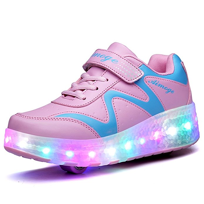 Uforme Kids Wheelies Lightweight Fashion Sneakers LED Light Up Shoes Single Wheel Double Wheels Roller Skate Shoes