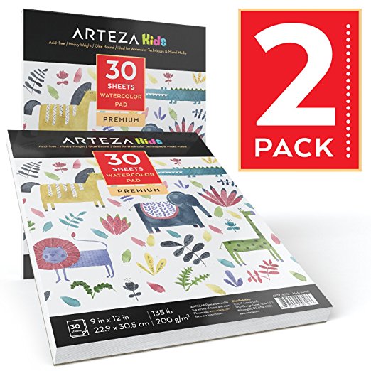 Arteza Kids 9X12" Watercolor Pad (135lb/200g, 30 Sheets, 2 Pack)