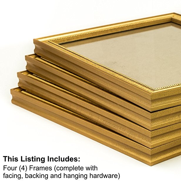 Craig Frames 314GD 16 by 20-Inch Picture Frame 4-Piece Set, Solid Wood, .80-Inch Wide, Beaded Gold Flake