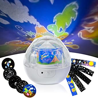 ToyJoy Dinosaur Night Light Projector for Kids, Ceiling Projector with Interchangeable Sea Creature, Star and Planet Films - Night Light Lamp Dinosaur Toy for Children - Kids Bedroom Decor