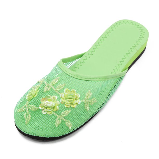LAVRA Women's Mesh Sequin Slide Beaded Chinese Slippers Floral Embellished Shoes