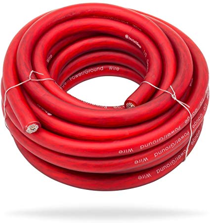 InstallGear 1/0 Gauge Red 25ft Power/Ground Wire - OFC (99.9% Oxygen-free Copper)