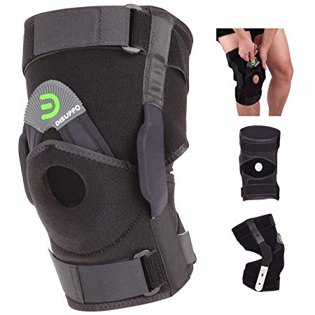 DISUPPO Hinged Knee Brace Support Men, Adjustable Open Patella Stabilizer Sports Trauma, Sprains, Arthritis, ACL, Meniscus Tears, Ligament Injuries