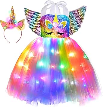 Tutu Dreams LED Unicorn Dress for Girls Rainbow Light Up Tutu Halloween Costumes Birthday Holiday Party