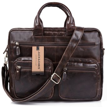 JackampChris Mens Briefcase Laptop Bag Messenger Shoulder Leather BagNM7231-B