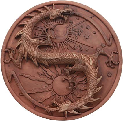 Ebros Maxine Miller Double Dragon Alchemy in Robust Yin Yang Astrology Wall Decor Round Shield Plaque Brand change to:Ebros Gift
