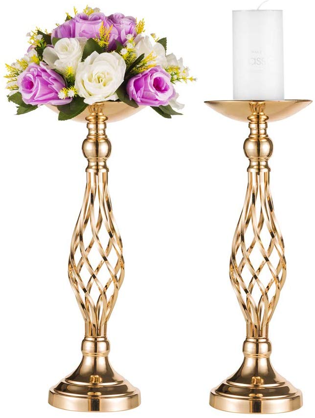 Pcs of 2 Metal Vase for Wedding Centerpieces Decoration-Artificial Flower Arrangement-Pillar Candle Holder Stand Set for Wedding Party Dinner Event Centerpiece Home Decor (2x17.7" H, Twist Style)
