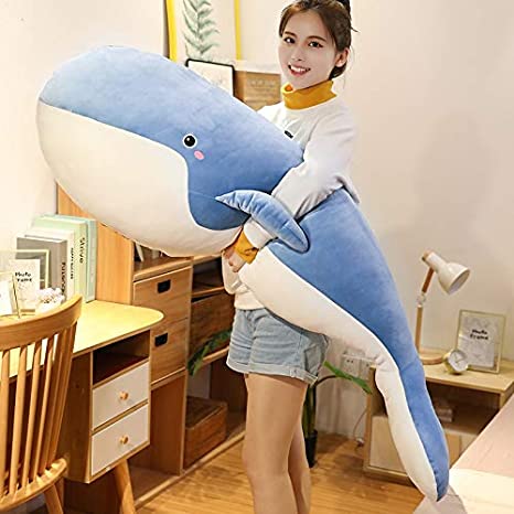 50-120cm Giant Size Whale Plush Toys Cartoon Sleeping Pillow Cute Stuffed Sea Animal Blue Whale Toy for Children Kid 100cm Blue