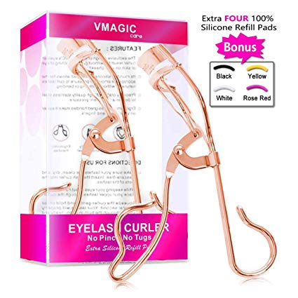 VMAGIC Professional Eyelash Curler Lash Curler Include FIVE silicone colorful refill pads Get Charming Curled Eyelashes for a variety of angles Fits All Eye Shapes eyelashes (ROSE GOLDEN)