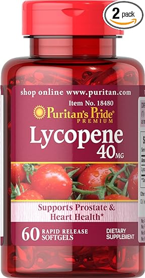 Pack of 2: Puritan's Pride Lycopene 40MG 60 capsules(120 total). Supports Prostate & Heart Health.