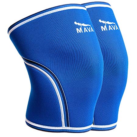 Knee Sleeves Compression & Support Sleeves ( Pair ) for Cross Training WODs, Gym Workout, Weightlifting Fitness Sessions & Powerlifting - 7mm thick Neoprene for Men and Women by Mava