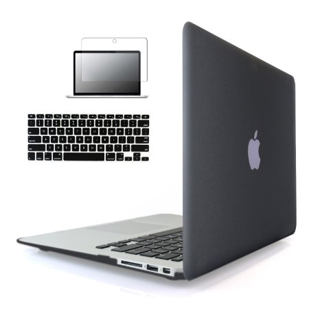 iBenzer - 3 in 1 Soft-Skin Smooth Finish Soft-Touch Plastic Hard Case Cover & Keyboard Cover & Screen Protector for Macbook Air 13.3''NO CD-ROM, Black MMA13BK 2