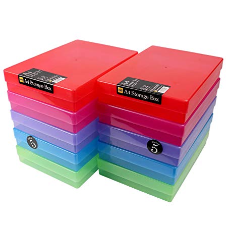 WestonBoxes A4 Plastic Craft Storage Boxes (Multicolour, Pack of 10)