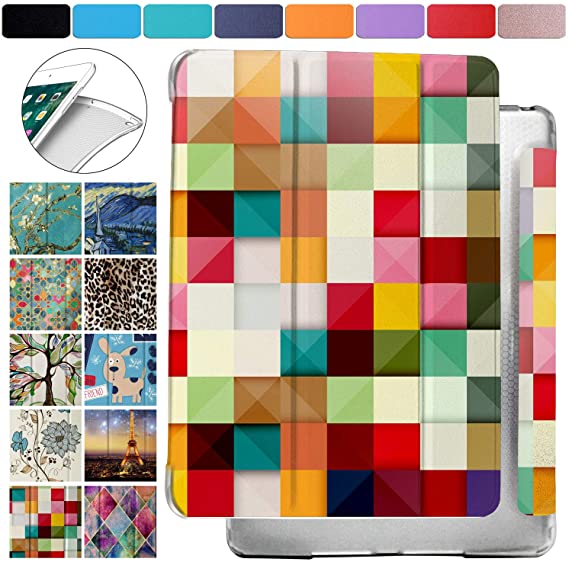 DuraSafe Cases for iPad 10.2 Inch - 2019 [ A2197 A2198 A2200 ] Printed Smart Cover with Transparent Back - Color Grid (Soft Silicone Back)