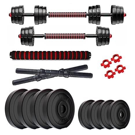 Kore PVC DM 4-40 Kg (Black/Black-Red/3 IN 1 Convertible) Dumbbells Set and Fitness Kit for Men and Women Whole Body Workout