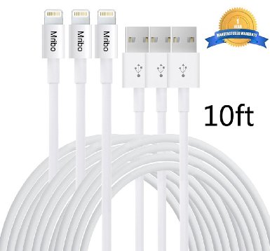 Mribo 8 pin USB Lightning Cable 10 Feet for iPhone 6s 6s plus 6 plus 65s 5c 5 iPad Mini Air iPad5 iPod - White