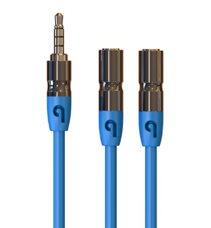 PlugLug - 35mm Headphone Splitter - 35mm Male to 35mm Double Female Cable Blue - New Design for iPhone iPad Smartphones