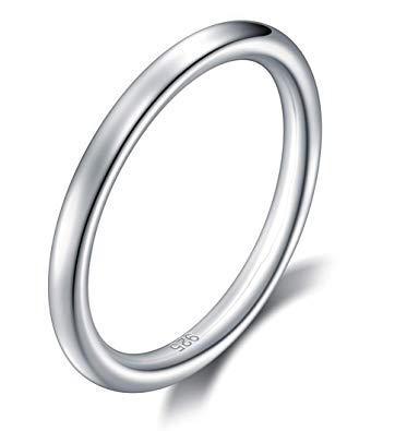 BORUO 925 Sterling Silver Ring High Polish Plain Dome Tarnish Resistant Comfort Fit Wedding Band 2mm Ring 4-12