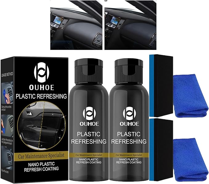 KCRPM OUHOE Plastic Refreshing, 2023 New Plastic Revitalizing Coating Agent for Cars, Black Plastic Car Trim Restorer, Car Interior Plastic Long Lasting Restorer (30ML, 2PCS)