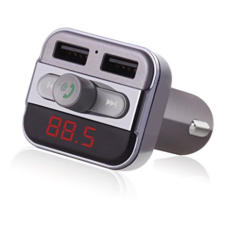 FX-Victoria Wireless Bluetooth Hands free Car Kit FM Transmitter Radio Adapter Car Charger with Dual USB Outputs and Remote Controller for any Bluetooth Device, Supports MP3 Music/SD Card