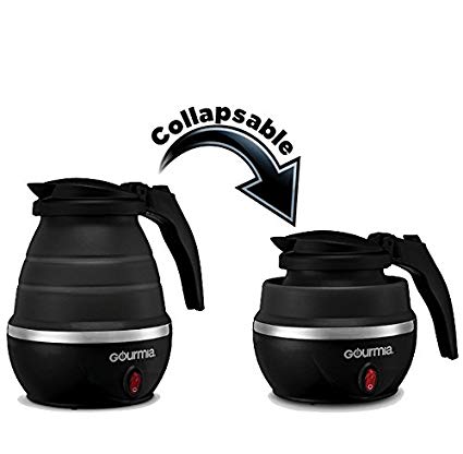 Gourmia GK360B Travel Foldable Electric Kettle - Food Grade Silicone, Collapses for Easy & Convenient Storage, Boil Dry Protection.75 Quart - Black