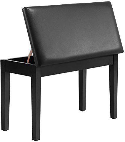 Yaheetech Black PU Leather Piano Bench Padded Cedarwood Double Duet Keyboard Seat Book Storage